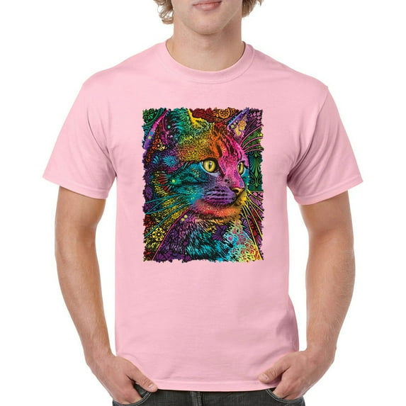 Tee Hunt Lovable Cat T-Shirt Dean Russo Colorful Felis Catus Men's Tee, Light Pink, Large