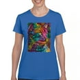 thumbnail image 1 of Tee Hunt Lovable Cat T-Shirt Dean Russo Colorful Felis Catus Women's T-Shirt Tee, Blue, Medium, 1 of 5