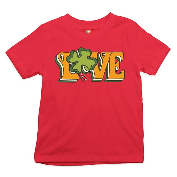 Tee Hunt Love Kid's T-Shirt St. Patrick's Day Clover Irish Shamrock Boys Girls Tee, Red, X-Large