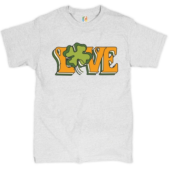 Tee Hunt Love T-Shirt St. Patrick's Day Clover Irish Shamrock Men's Novelty Shirt, Ash Gray, Large