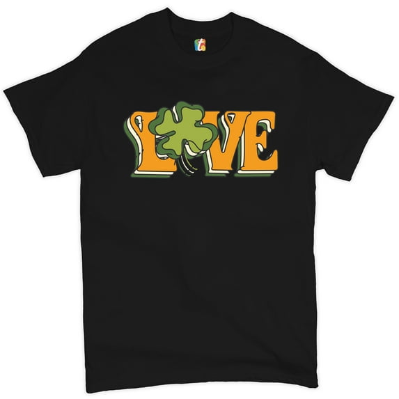 Tee Hunt Love T-Shirt St. Patrick's Day Clover Irish Shamrock Men's Novelty Shirt, Black, Small