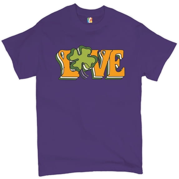 Tee Hunt Love T-Shirt St. Patrick's Day Clover Irish Shamrock Men's Novelty Shirt, Purple, Large
