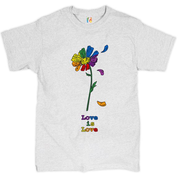 Tee Hunt Love is Love T-Shirt Rainbow Flower LGBT Acceptance Gay Pride Men's Tee, Ash Gray, 5X-Large