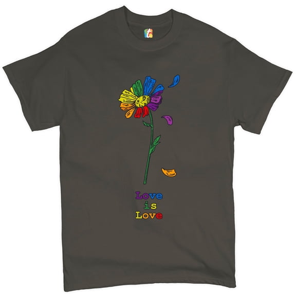 Tee Hunt Love is Love T-Shirt Rainbow Flower LGBT Acceptance Gay Pride Men's Tee, Charcoal, 5X-Large