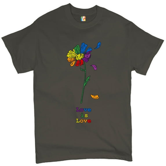 Tee Hunt Love is Love T-Shirt Rainbow Flower LGBT Acceptance Gay Pride Men's Tee, Charcoal, 5X-Large