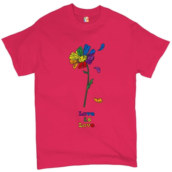 Tee Hunt Love is Love T-Shirt Rainbow Flower LGBT Acceptance Gay Pride Men's Tee, Hot Pink, Large