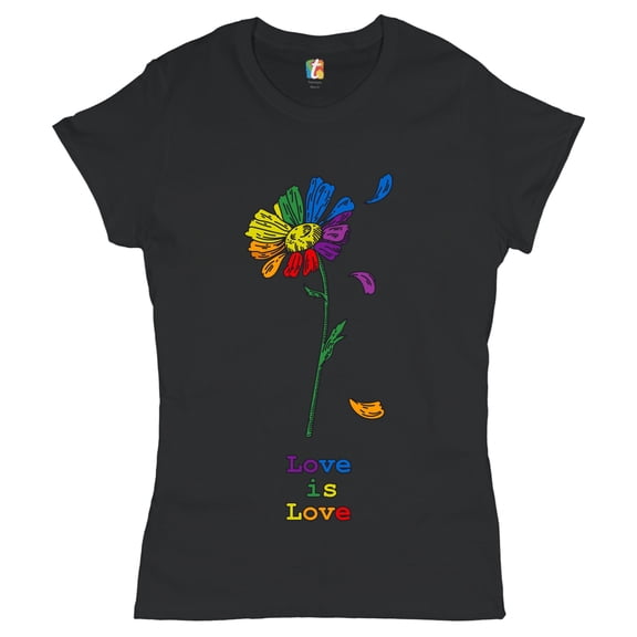 Tee Hunt Love is Love T-Shirt Rainbow Flower LGBT Acceptance Gay Pride Women's T-Shirt Tee