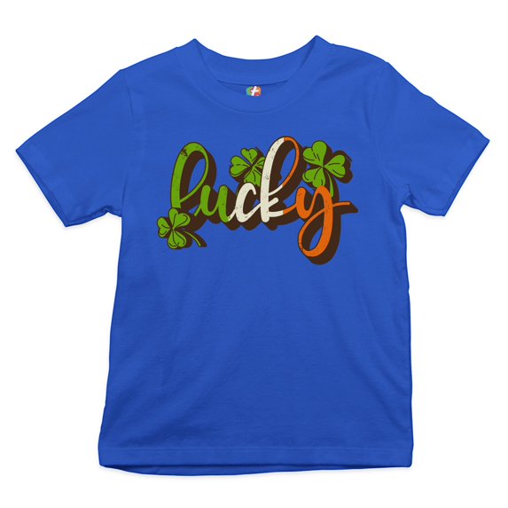 Tee Hunt Lucky Kid's T-Shirt St. Patrick's Day Funny Shamrock Paddy Patty Boys Girls Tee, Blue, X-Large