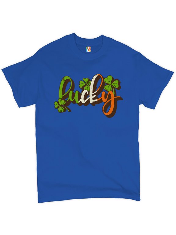 Lucky T-shirt Irish St. Patrick's Day Leprechaun Elves Shenanigans Men's Tee, Blue, Large