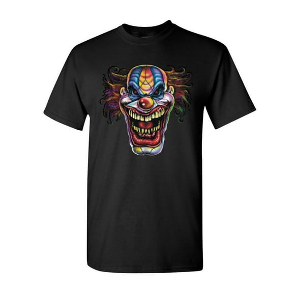 Tee Hunt Mad Evil Clown Face T-Shirt Scary Horror Insane Joker Shirt, Black, X-Large