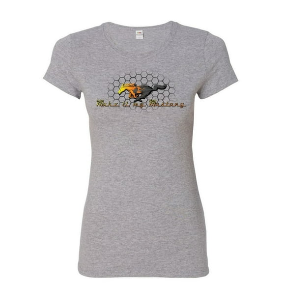 Tee Hunt Make it My Mustang Women's T-Shirt Honeycomb American Classic Fire Horse Shirt, Gray, Small