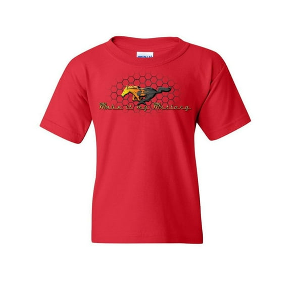 Tee Hunt Make it My Mustang Youth T-Shirt Honeycomb American Classic Fire Horse Kids Tee, Red, X-Large