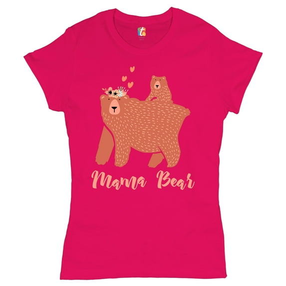 Tee Hunt Mama Bear with a Cub T-Shrit Cute Mother's Day Savage Mom Maternity Women's T-Shirt Tee, Pink, Large