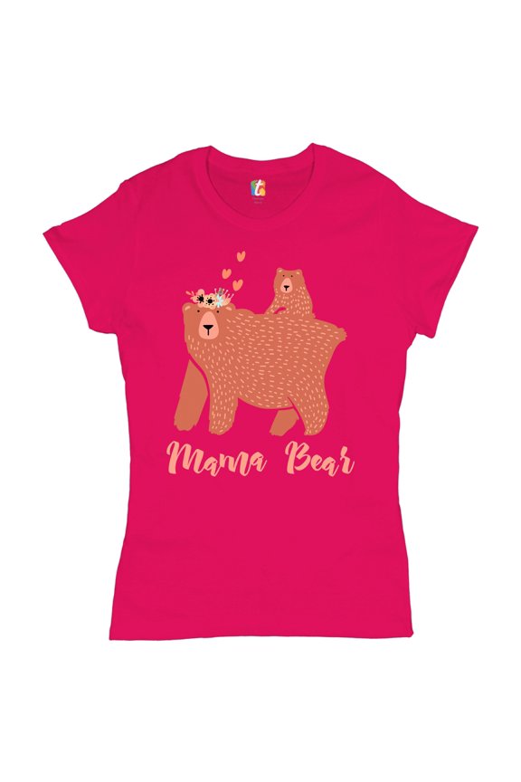 Mama Bear with a Cub T-Shrit Cute Mother's Day Savage Mom Maternity Women's T-Shirt Tee, Pink, Large