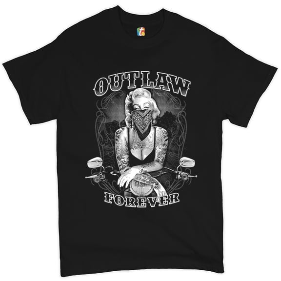 Tee Hunt Marilyn Monroe Outlaw Forever T-Shirt Biker Live to Ride Motorcycle Men's Tee, Black, 3X-Large