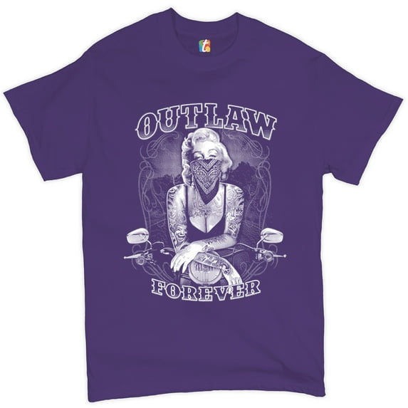 Tee Hunt Marilyn Monroe Outlaw Forever T-Shirt Biker Live to Ride Motorcycle Men's Tee, Purple, X-Large