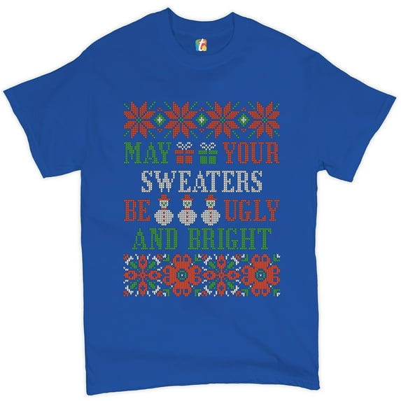 Tee Hunt May Your Sweaters Be Ugly and Bright T-Shirt Christmas Snowmen Men's Tee, Blue, Small