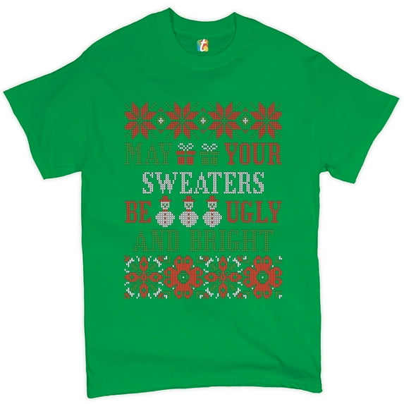 Tee Hunt May Your Sweaters Be Ugly and Bright T-Shirt Christmas Snowmen Men's Tee, Green, Medium