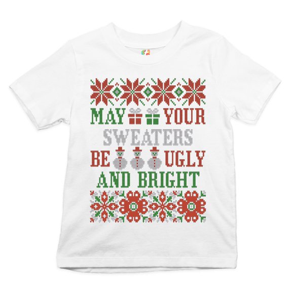 Tee Hunt May Your Sweaters Be Ugly and Bright Youth T-Shirt Christmas Snowmen Kids, White, Medium
