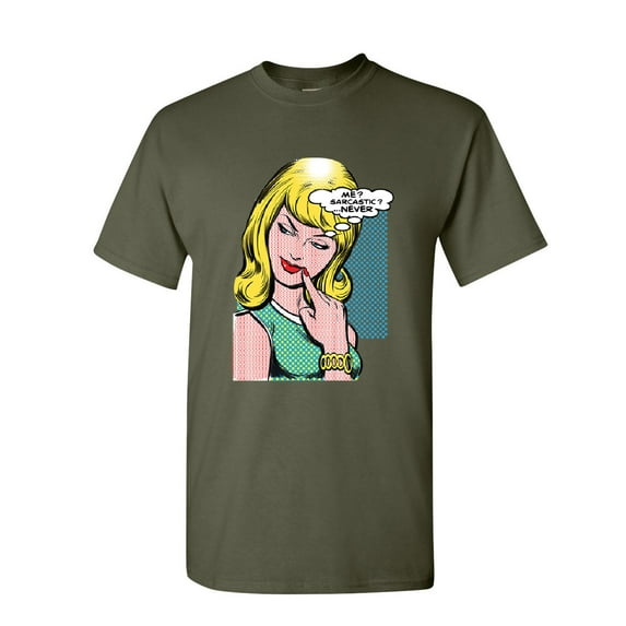 Tee Hunt Me Sarcastic Never T-Shirt Funny Vintage Comic Pop Art Sarcasm Mens Shirt, Military Green, X-Large