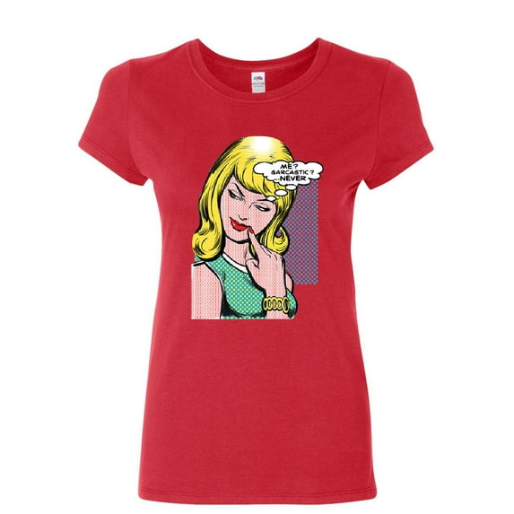 Tee Hunt Me Sarcastic Never Women's T-Shirt Funny Vintage Comic Pop Art Sarcasm Shirt, Red, Small