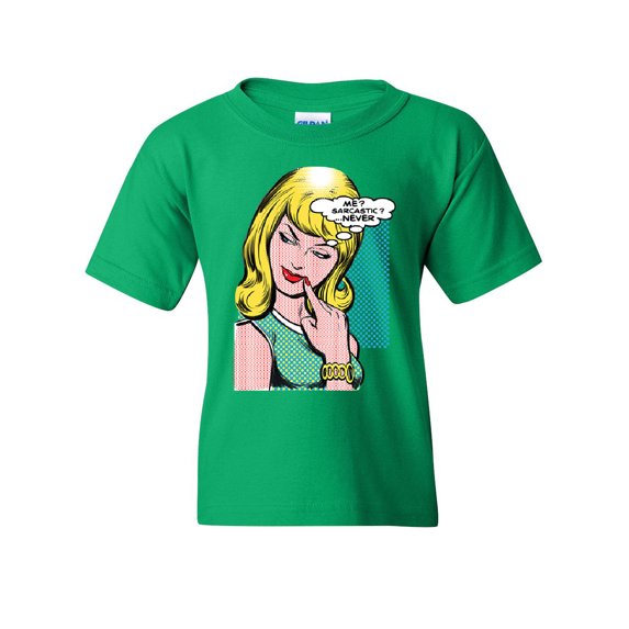 Tee Hunt Me Sarcastic Never Youth T-Shirt Funny Vintage Comic Pop Art Sarcasm Kids Tee, Green, Medium