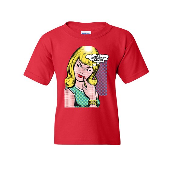 Tee Hunt Me Sarcastic Never Youth T-Shirt Funny Vintage Comic Pop Art Sarcasm Kids Tee, Red, X-Large