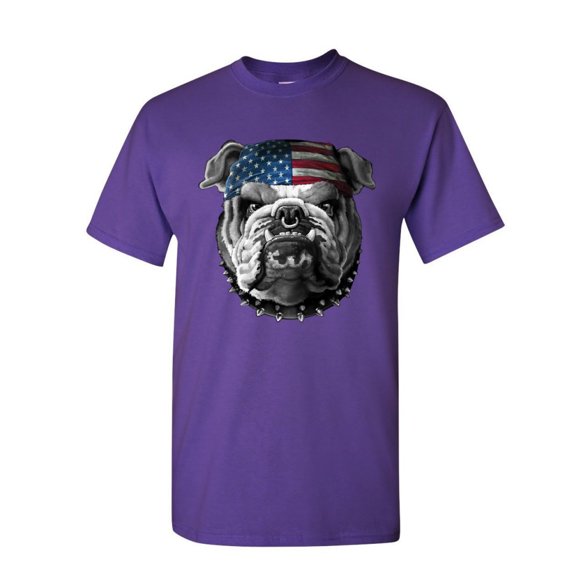 Tee Hunt Mean American Bulldog T-Shirt Stars and Stripes Bandana Badass Mens Shirt, Purple, 4X-Large