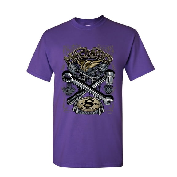 Tee Hunt Mechanics Backbone of America T-Shirt Engine Repair Collar Mens Shirt, Purple, Large