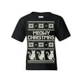 thumbnail image 1 of Tee Hunt Meowy Christmas Youth T-Shirt Cat Christmas Xmas Ugly Sweatshirt, Black, Large, 1 of 5
