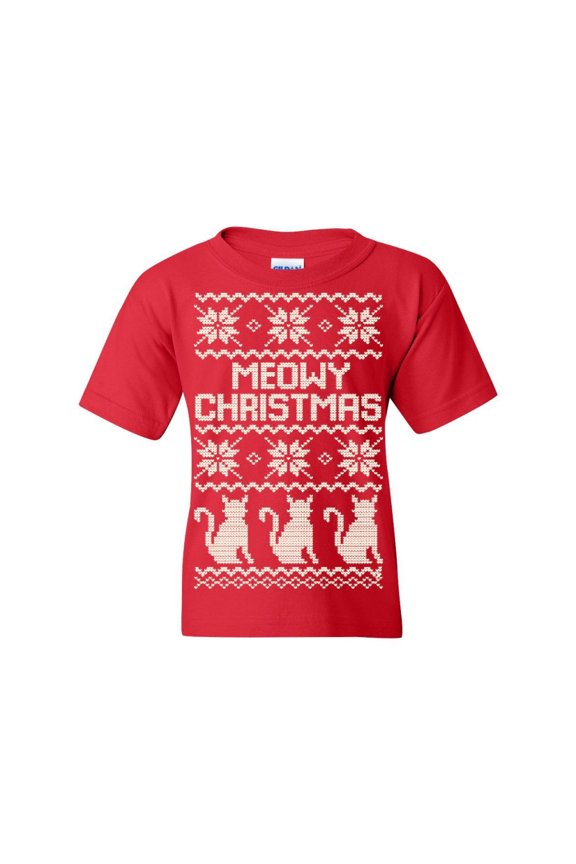 Meowy Christmas Youth T-Shirt Cat Christmas Xmas Ugly Sweatshirt