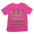 thumbnail image 1 of Tee Hunt Meowy Christmas Youth T-Shirt Ugly Sweater Cat Lover Funny Xmas Kids, Pink, X-Large, 1 of 5