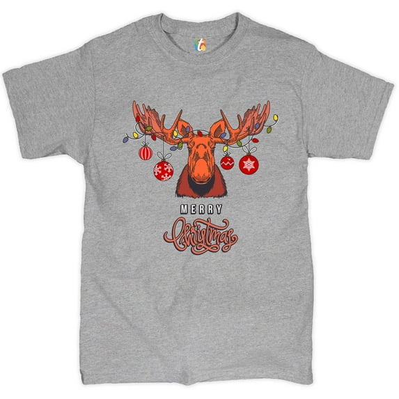 Tee Hunt Merry Christmas Buck T-Shirt Reindeer Rudolph Holiday Spirit Men's Tee, Gray, Large