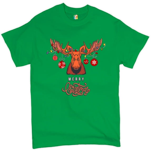 Tee Hunt Merry Christmas Buck T-Shirt Reindeer Rudolph Holiday Spirit Men's Tee, Green, Medium
