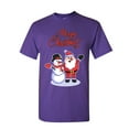 thumbnail image 1 of Tee Hunt Merry Christmas Santa Snowman Hug T-Shirt Xmas Holiday Spirit Mens Shirt, Purple, XX-Large, 1 of 4