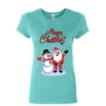 thumbnail image 1 of Tee Hunt Merry Christmas Santa Snowman Hug Women's T-Shirt Xmas Holiday Spirit Shirt, Light Blue, Large, 1 of 4