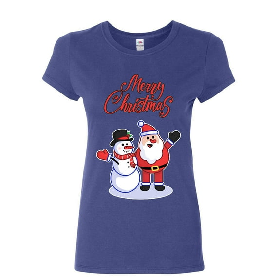 Tee Hunt Merry Christmas Santa Snowman Hug Women's T-Shirt Xmas Holiday Spirit Shirt