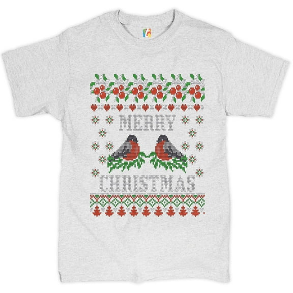 Tee Hunt Merry Christmas T-shirt Cute Bullfinch Ugly Sweater Theme Xmas Men's Tee, Ash Gray, Large