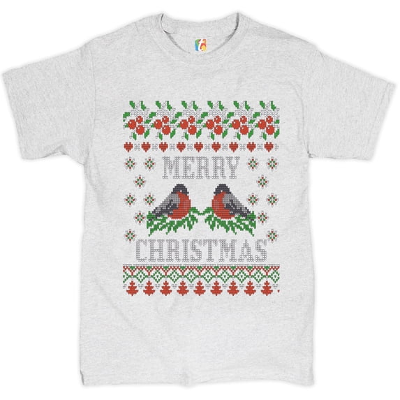 Tee Hunt Merry Christmas T-shirt Cute Bullfinch Ugly Sweater Theme Xmas Men's Tee, Ash Gray, Medium