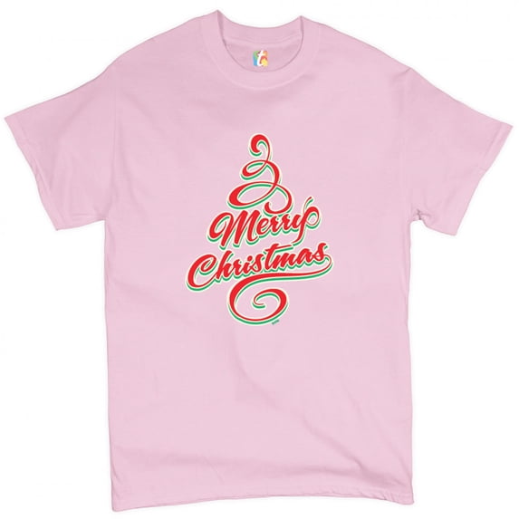 Tee Hunt Merry Christmas Tree T-Shirt Santa Claus Rudolph Let it Snow Men's Novelty Shirt, Light Pink, Small