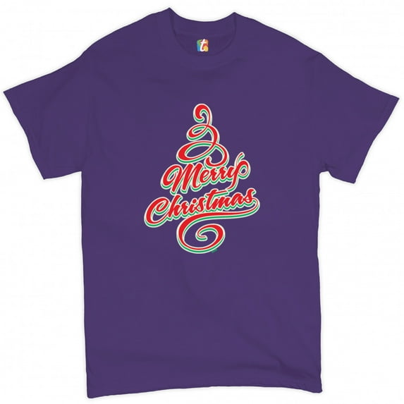 Tee Hunt Merry Christmas Tree T-Shirt Santa Claus Rudolph Let it Snow Men's Novelty Shirt, Purple, 3X-Large