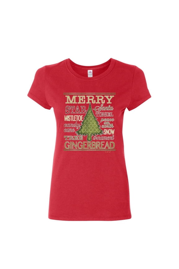Merry Christmas Xmas Tree Women's T-Shirt Holiday Spirit Joy Santa Snow Shirt