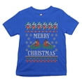 thumbnail image 1 of Tee Hunt Merry Christmas Youth T-Shirt Cute Bullfinch Ugly Sweater Happy Holidays Kids, Blue, Medium, 1 of 5