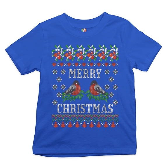 Tee Hunt Merry Christmas Youth T-Shirt Cute Bullfinch Ugly Sweater Happy Holidays Kids
