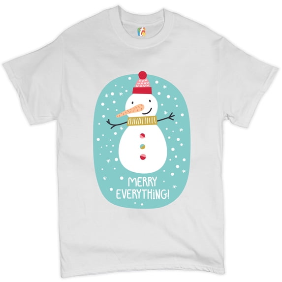 Tee Hunt Merry Everything T-Shirt Christmas Snowman Holiday Spirit Xmas Men's Tee, White, 4X-Large