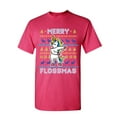 thumbnail image 1 of Tee Hunt Merry Flossmas Flossing Unicorn T-Shirt Christmas Ugly Sweater Mens Shirt, Hot Pink, Medium, 1 of 4