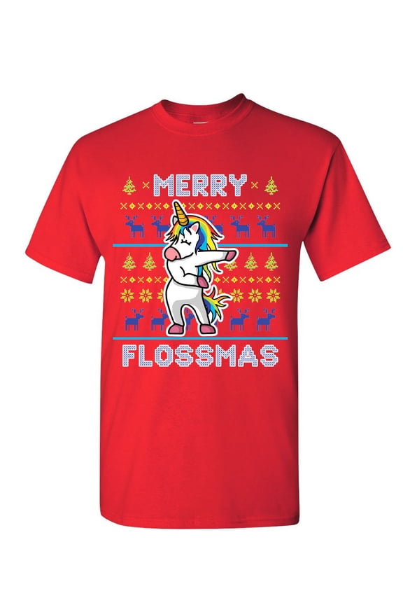 Merry Flossmas Flossing Unicorn T-Shirt Christmas Ugly Sweater Mens Shirt