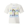 thumbnail image 1 of Tee Hunt Merry Flossmas Flossing Unicorn Youth T-Shirt Christmas Ugly Sweater Kids Tee, White, Small, 1 of 4