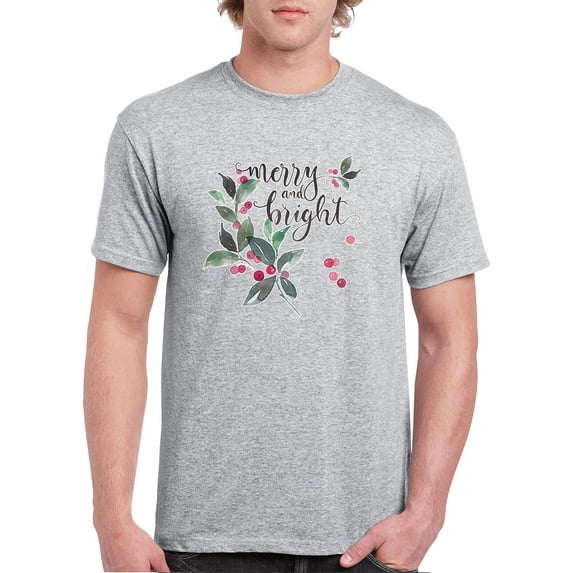 Tee Hunt Merry and Bright Cute Christmas T-Shirt Jolly Santa Xmas Men's Tee, Gray, 5X-Large