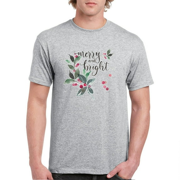 Tee Hunt Merry and Bright Cute Christmas T-Shirt Jolly Santa Xmas Men's Tee, Gray, XX-Large